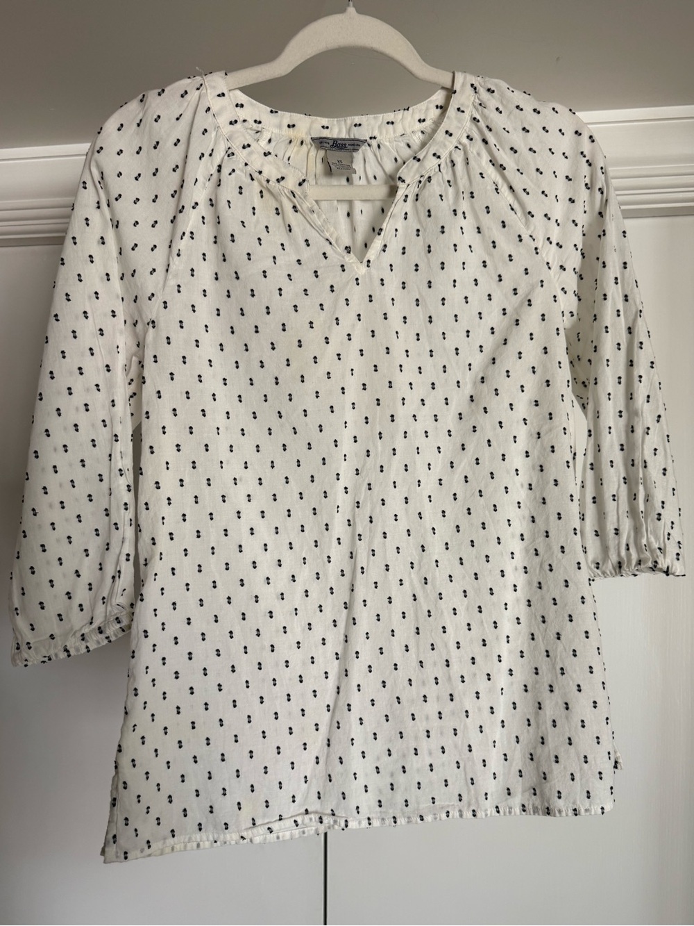 G.H. Bass & Co. White Cotton Tunic with Navy Dot Print